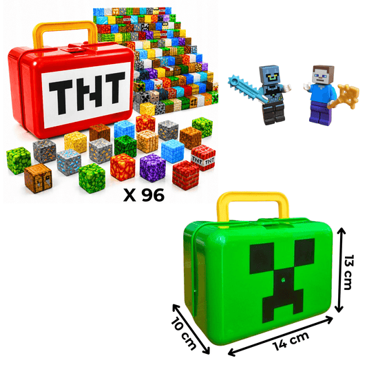Minecraft Kofer - 96 Magnetnih Kockica + Poklon 2 Figurice