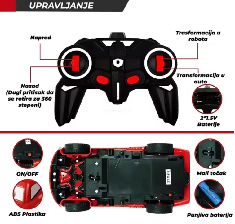Munja Mekvin Auto Robot Transformers + Daljinski upravljač 🎮