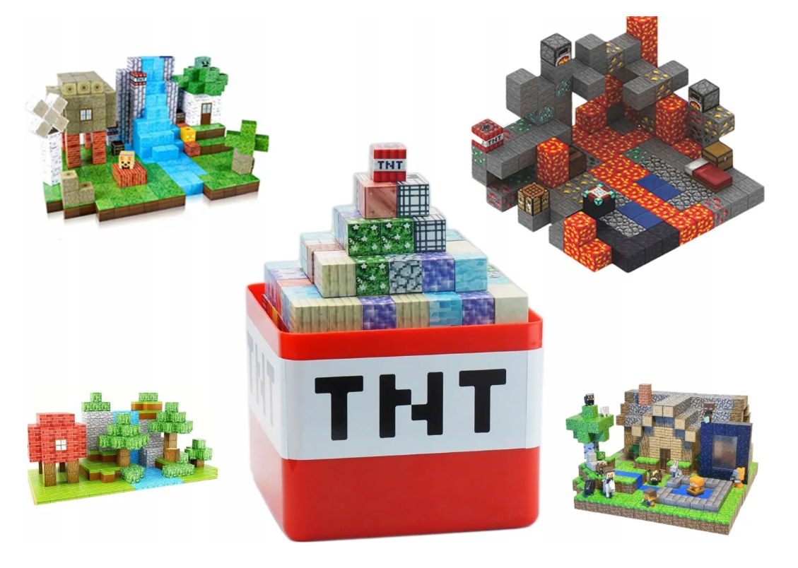 Minecraft Kreativni Set : 180 Magnetnih Kockica + 4 Figure ( POKLON PAKOVANJE )