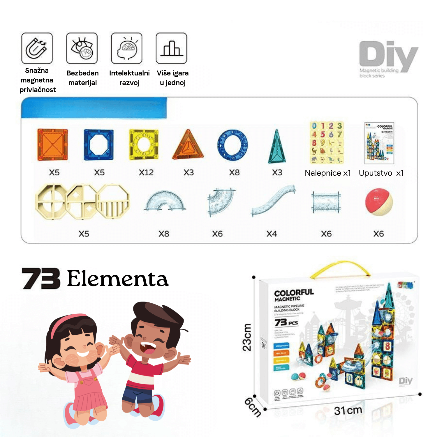Set Magnetnih Blokova + POKLON PAKOVANJE + UPUTSTVO ZA SKLAPANJE