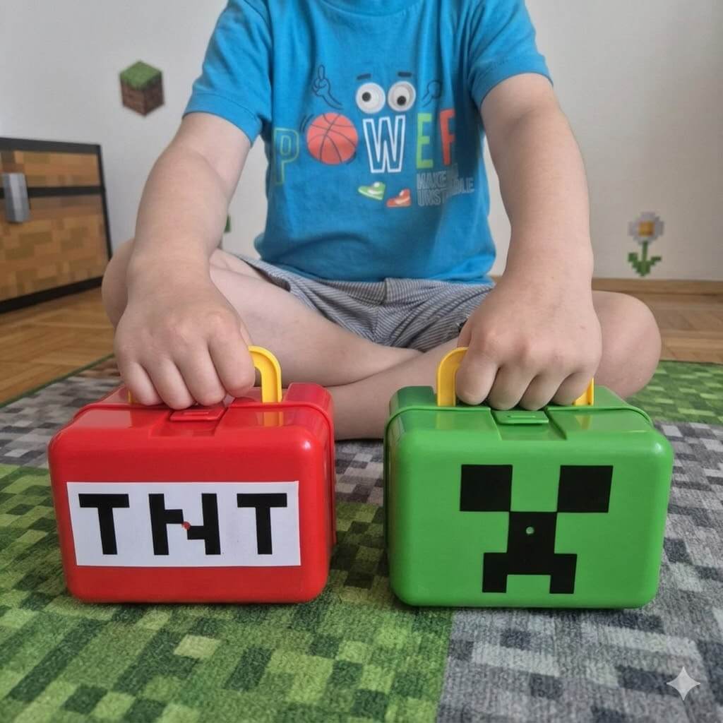 Minecraft Kofer - 96 Magnetnih Kockica + Poklon 2 Figurice